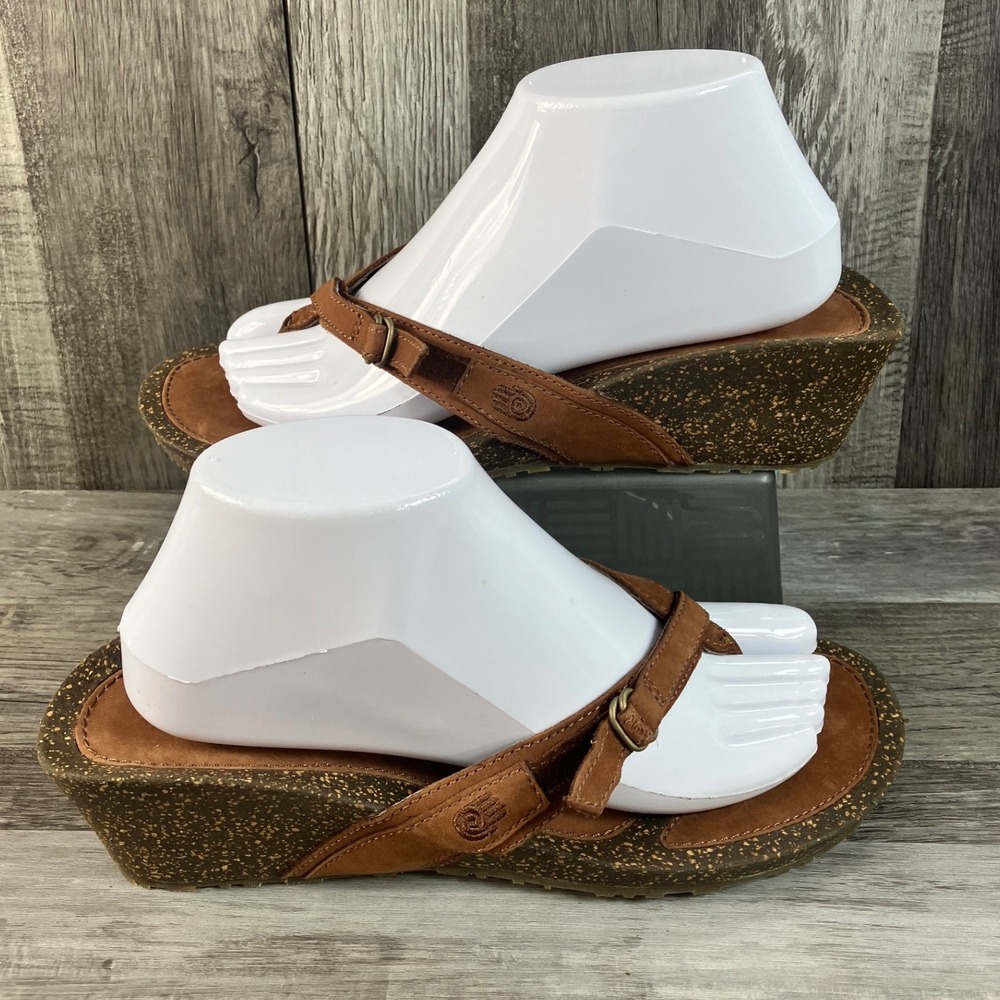 Teva Mush Mandalyn Wedge Sandals Brown Suede Cork Thong Womens 9.5 4219 F8810C